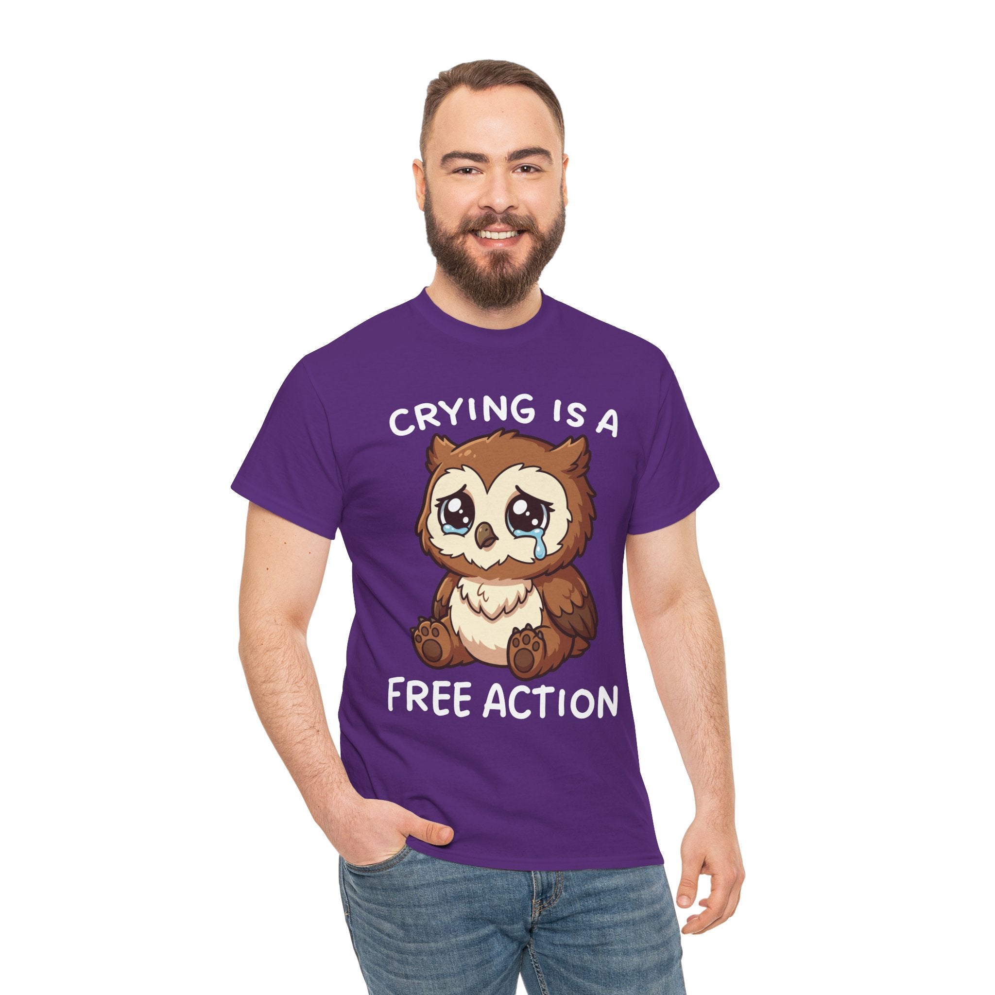 Cute Crying Owl T-Shirt — "Crying Is a Free Action" Sad Kawaii Tee